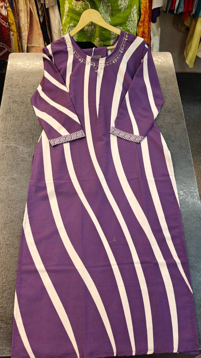 Naisha K 55 Linen Neck Work Kurti With Bottom