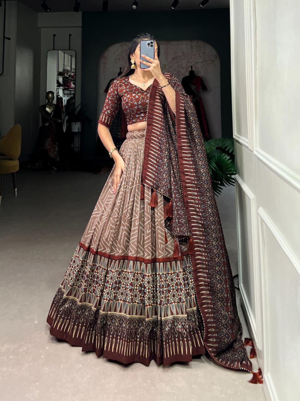 Scmd 01 Tussar Silk Patola Print With Foil Work Lehenga Choli 