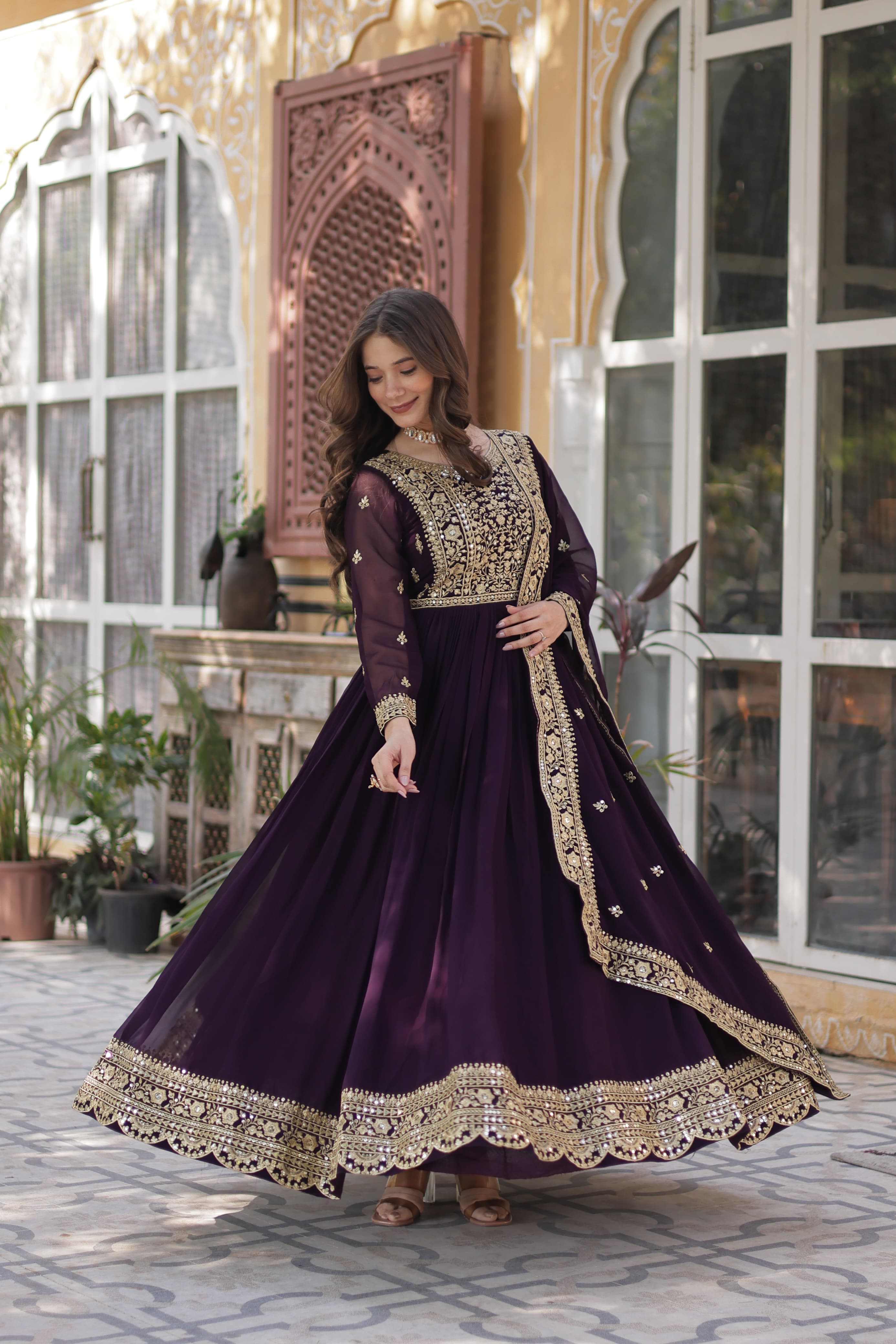 Lekha KA 1153 Faux Blooming Embroidery Zari Sequins Gown Collection