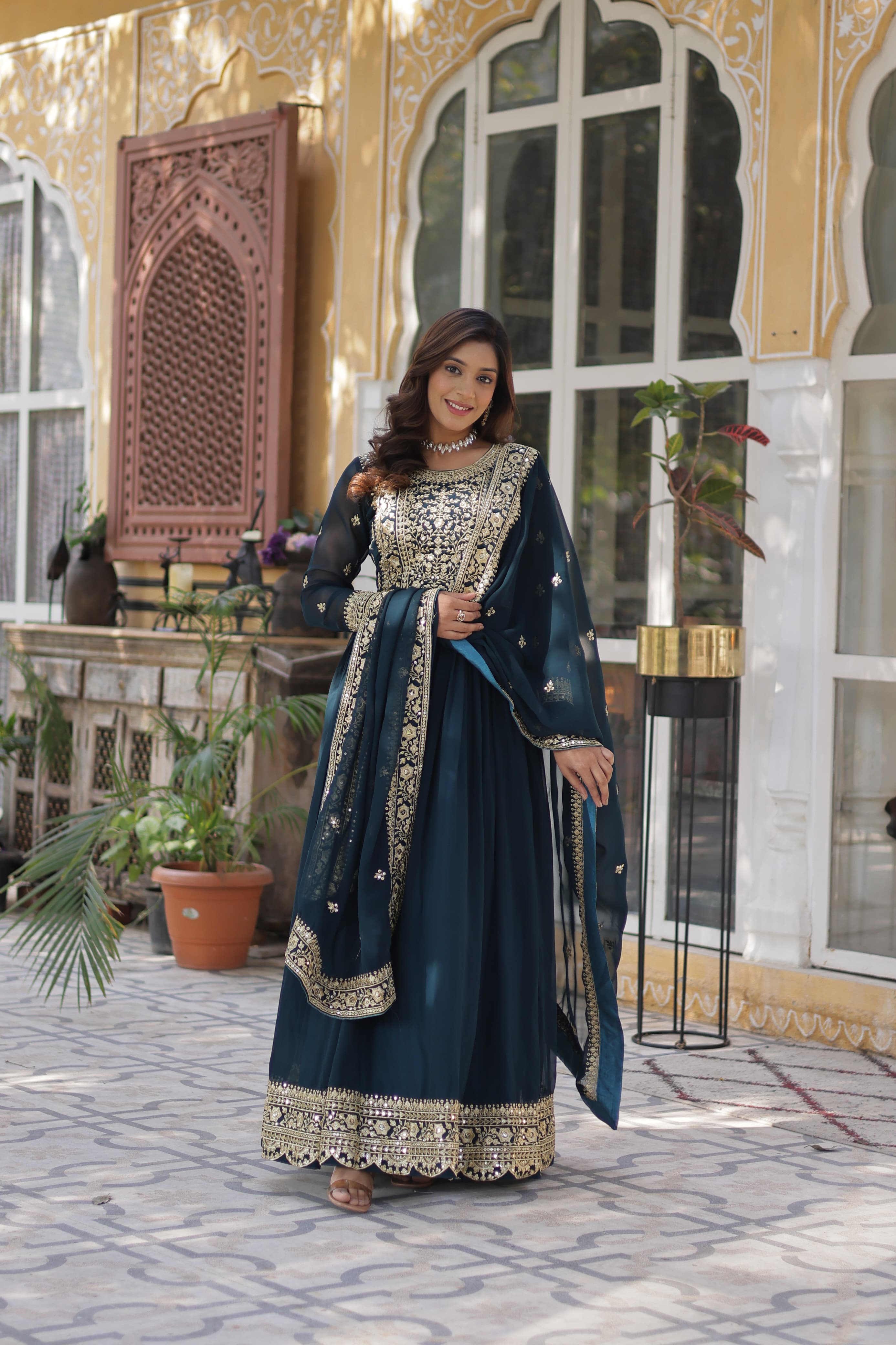 Lekha KA 1153 Faux Blooming Embroidery Zari Sequins Gown Collection
