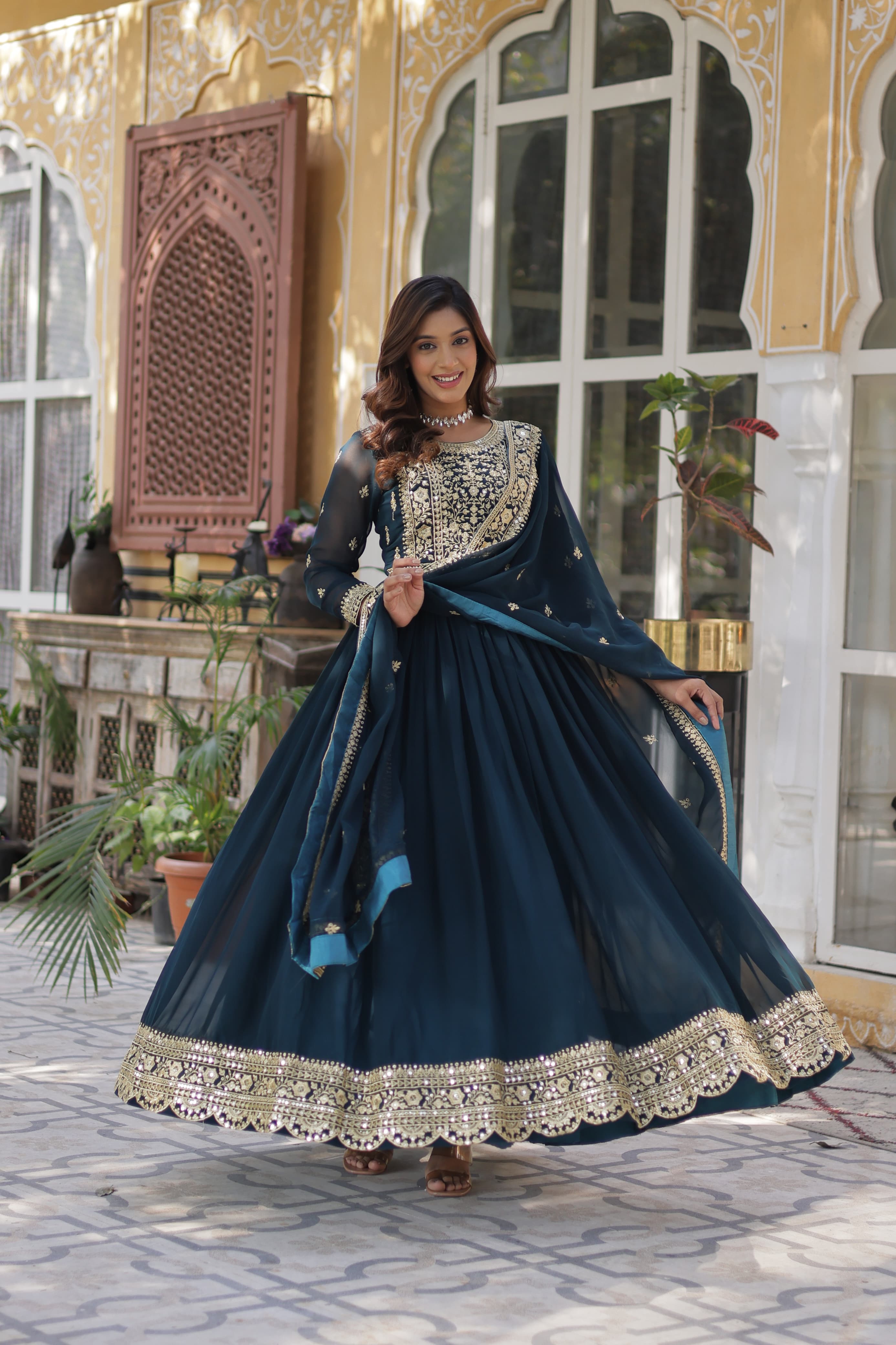 Lekha KA 1153 Faux Blooming Embroidery Zari Sequins Gown Collection
