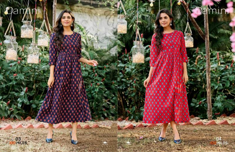 100 Miles Damini Cotton Printed Fancy Kurti Collection
