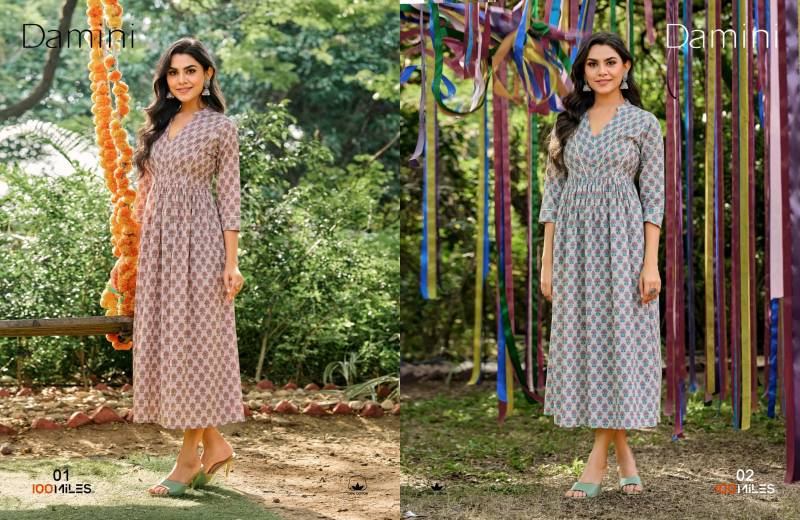 100 Miles Damini Cotton Printed Fancy Kurti Collection