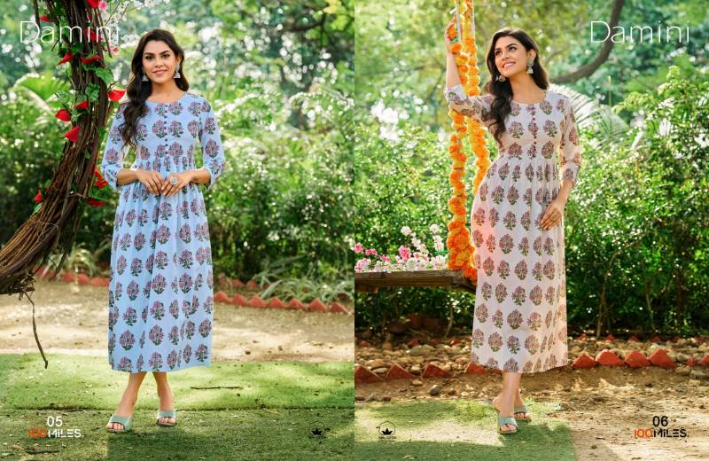 100 Miles Damini Cotton Printed Fancy Kurti Collection