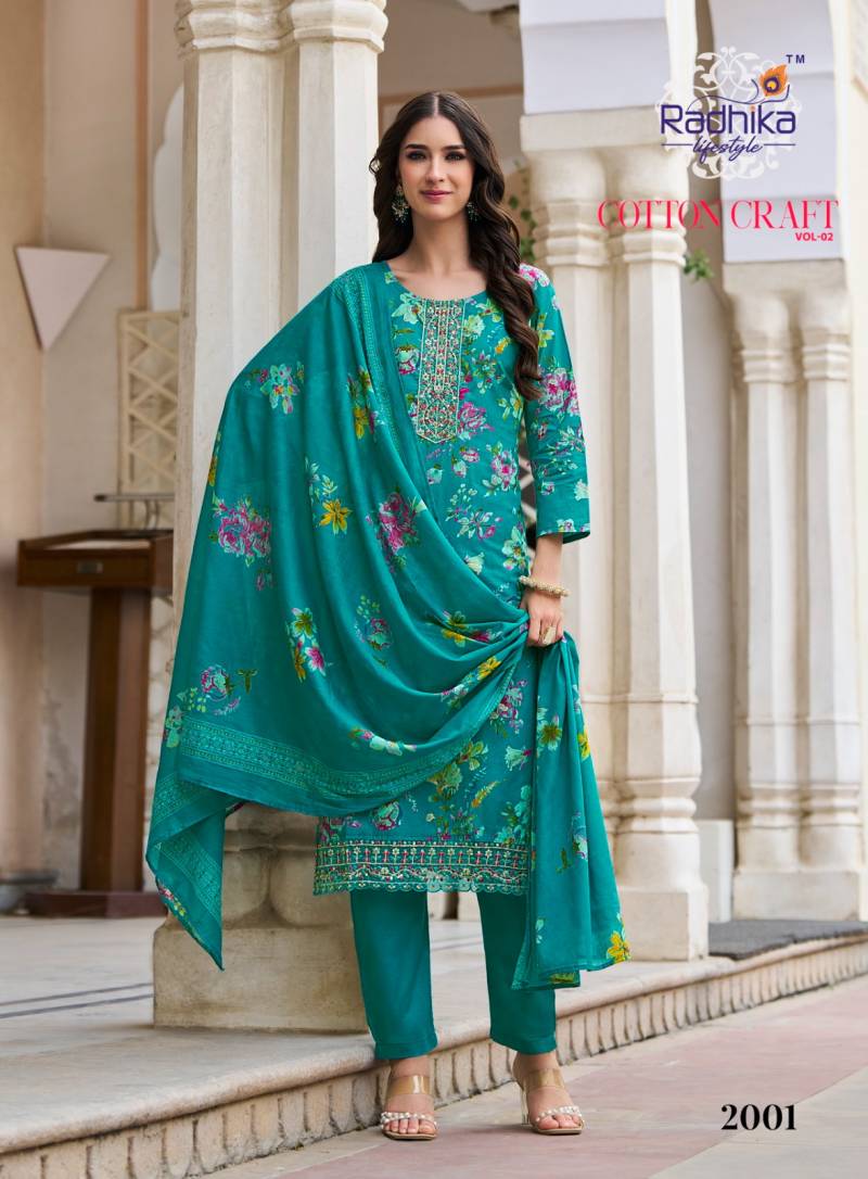 Radhika Cotton Craft Vol 2 Cotton Foil Printed Kurti Pant With Dupatta