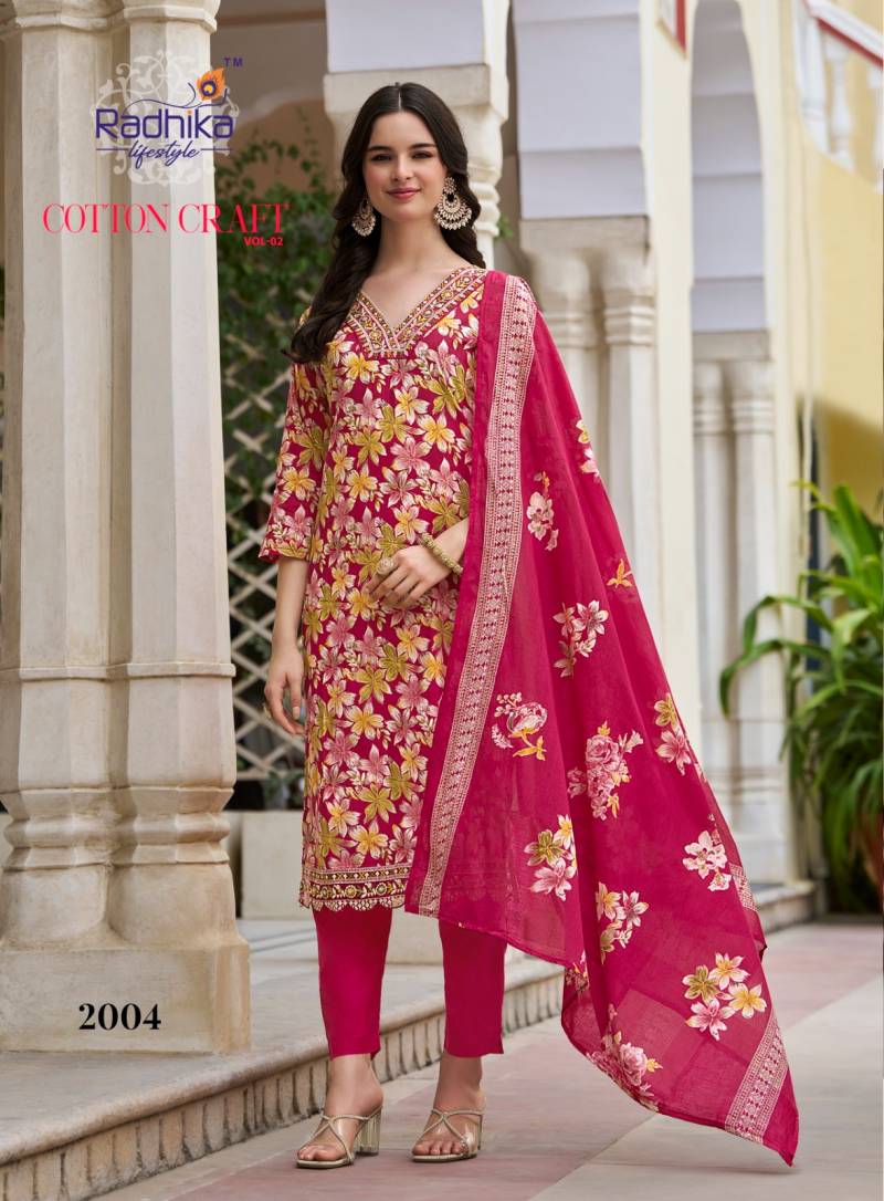 Radhika Cotton Craft Vol 2 Cotton Foil Printed Kurti Pant With Dupatta