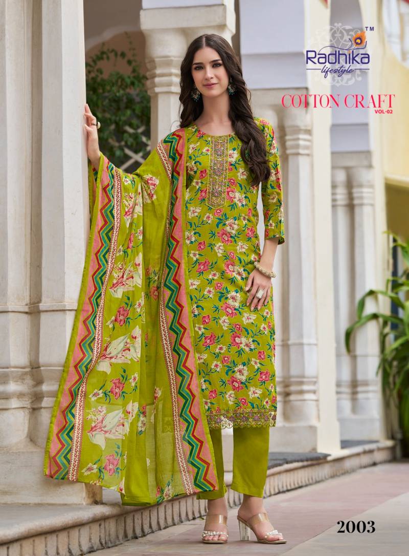 Radhika Cotton Craft Vol 2 Cotton Foil Printed Kurti Pant With Dupatta