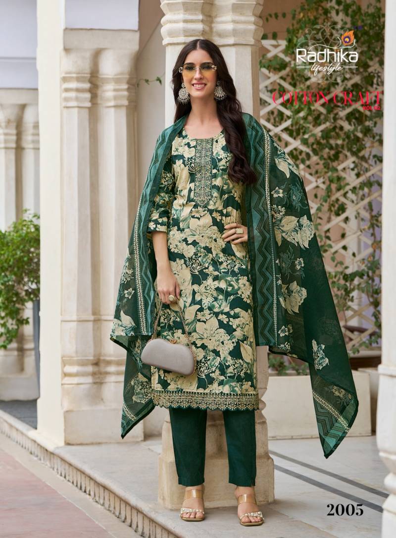 Radhika Cotton Craft Vol 2 Cotton Foil Printed Kurti Pant With Dupatta