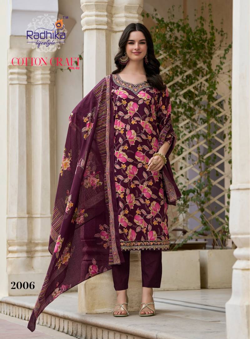 Radhika Cotton Craft Vol 2 Cotton Foil Printed Kurti Pant With Dupatta