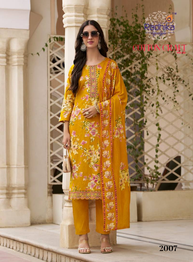 Radhika Cotton Craft Vol 2 Cotton Foil Printed Kurti Pant With Dupatta
