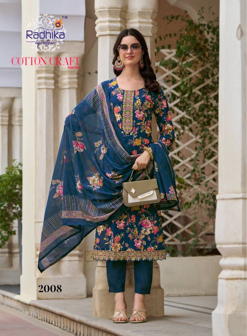 Radhika Cotton Craft Vol 2 Cotton Foil Printed Kurti Pant With Dupatta