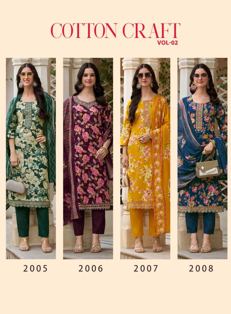Radhika Cotton Craft Vol 2 Cotton Foil Printed Kurti Pant With Dupatta