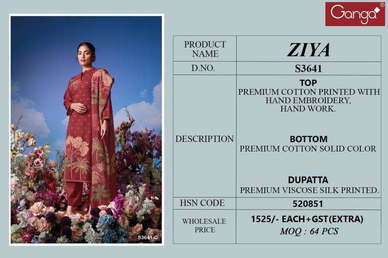 Ganga Ziya Cotton Printed Embroidered Salwar Kameez