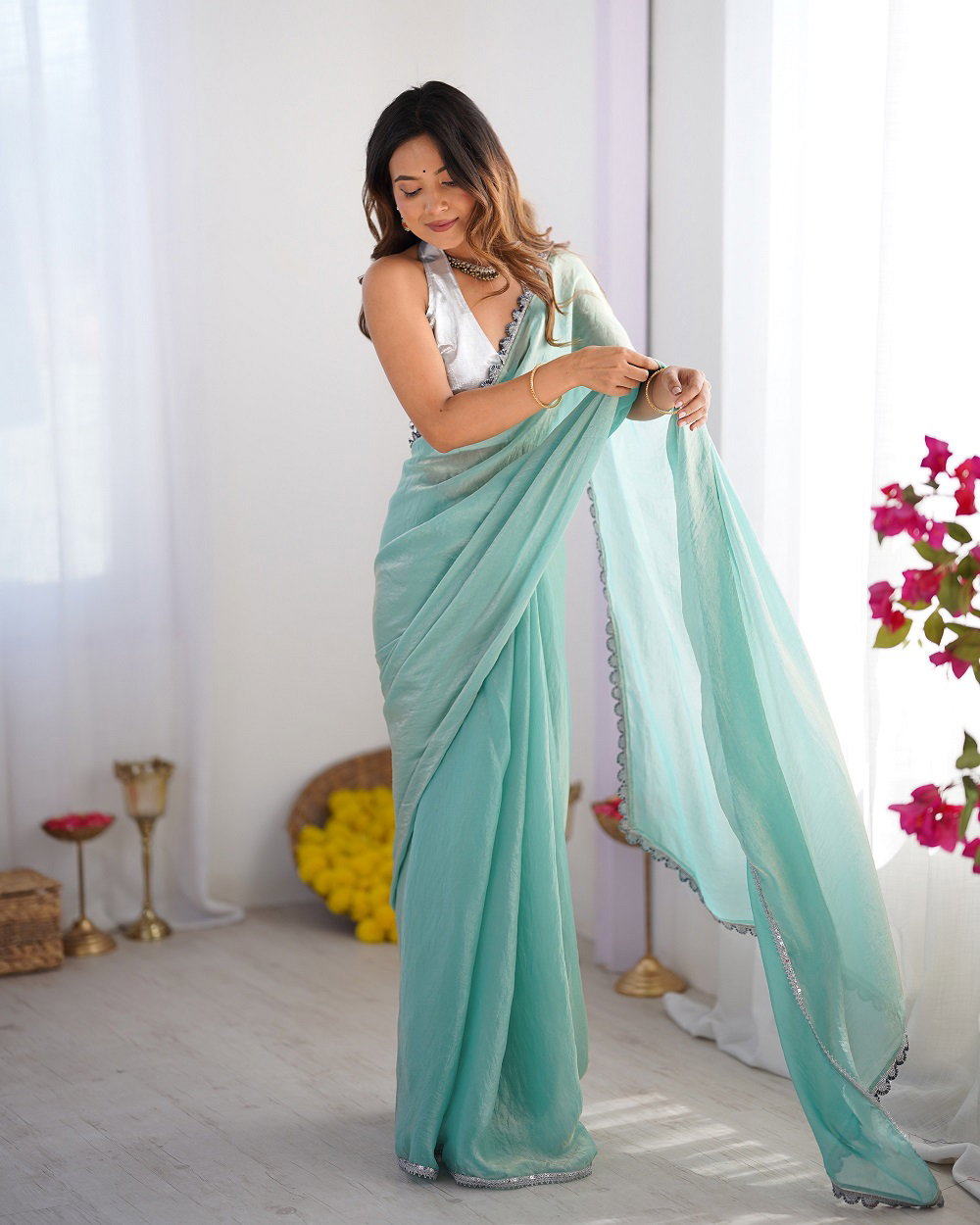 Ziva 47 Party Wear Designer Organza Saree with Un Stitched Blouse