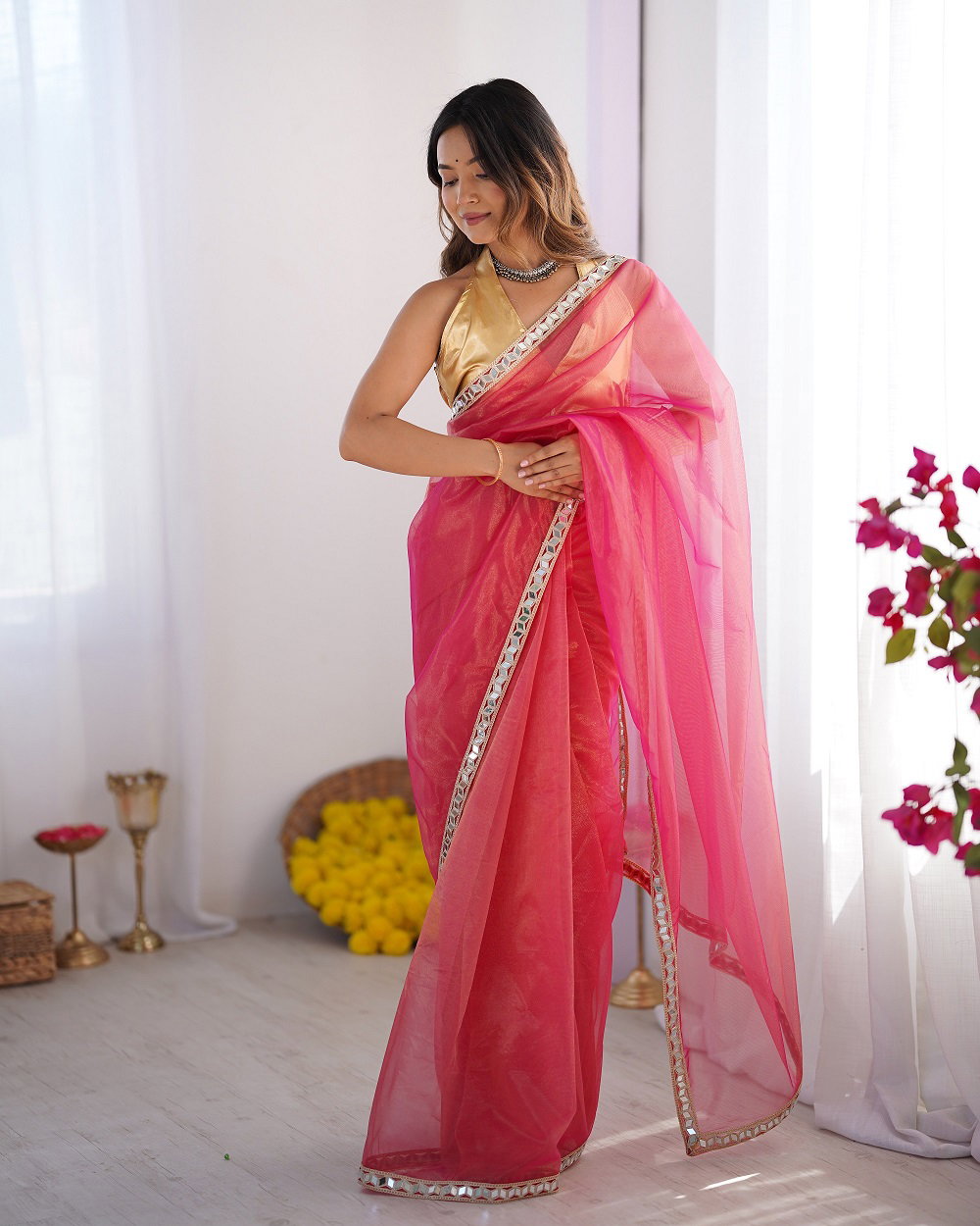 Ziva 47 Party Wear Designer Organza Saree with Un Stitched Blouse