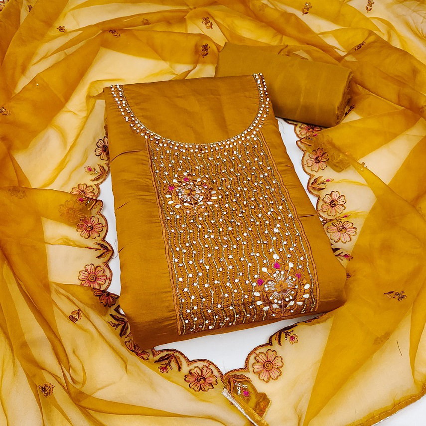 Kriti 11462 Party Wear Semi Stitched Embroidery Worked Roman Silk top with Bottom and Dupatta Suit