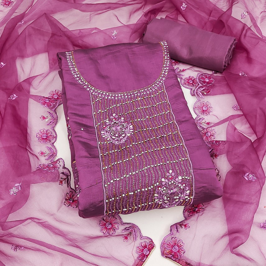 Kriti 11462 Party Wear Semi Stitched Embroidery Worked Roman Silk top with Bottom and Dupatta Suit