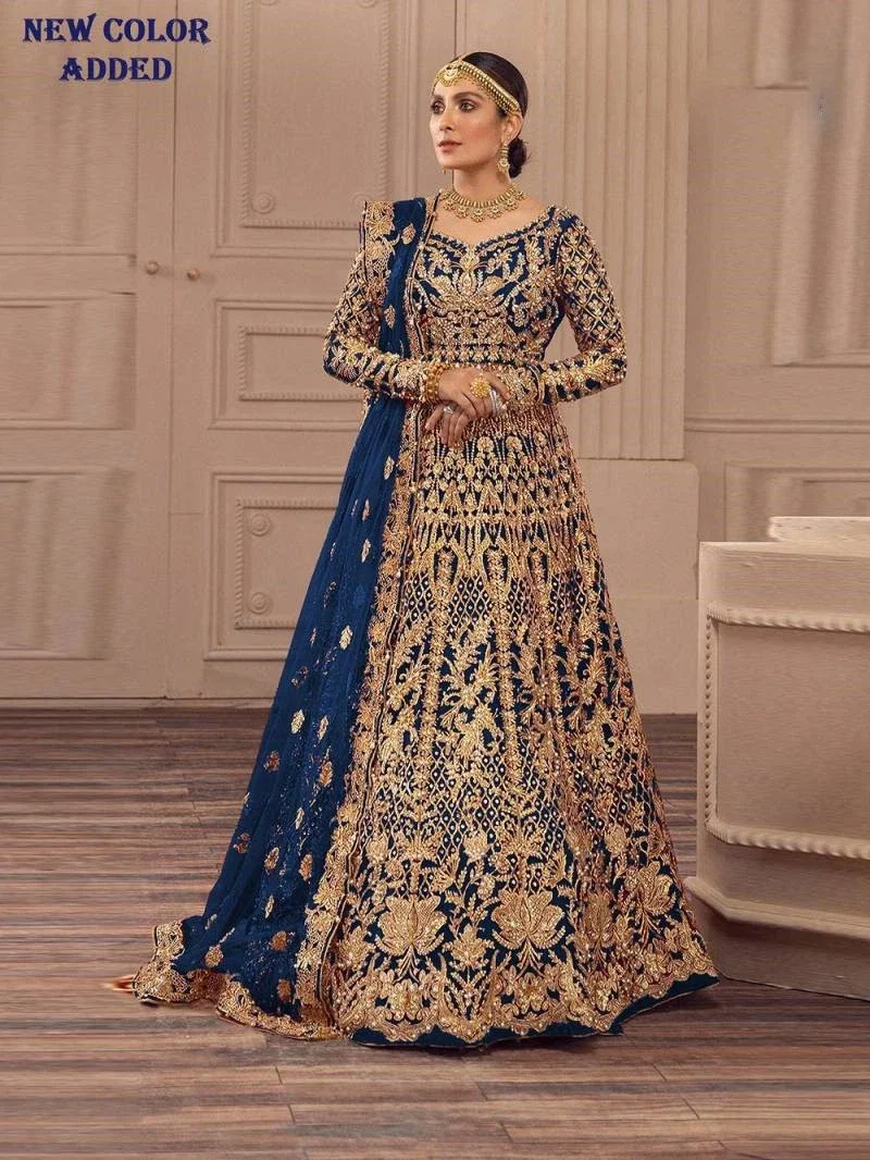 Kb 1084 Sky And Blue Wedding Wear Net Embroidered Gown Collection
