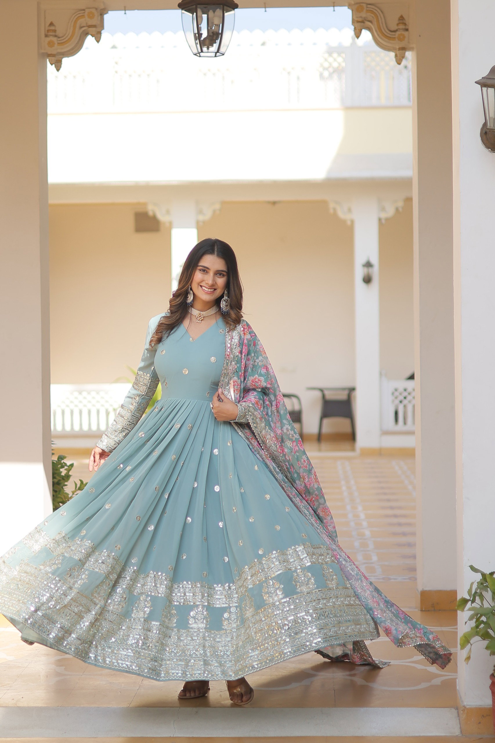 Lekha KA 1078 Faux Georgette Embroidery Zari Sequins Gown Collection