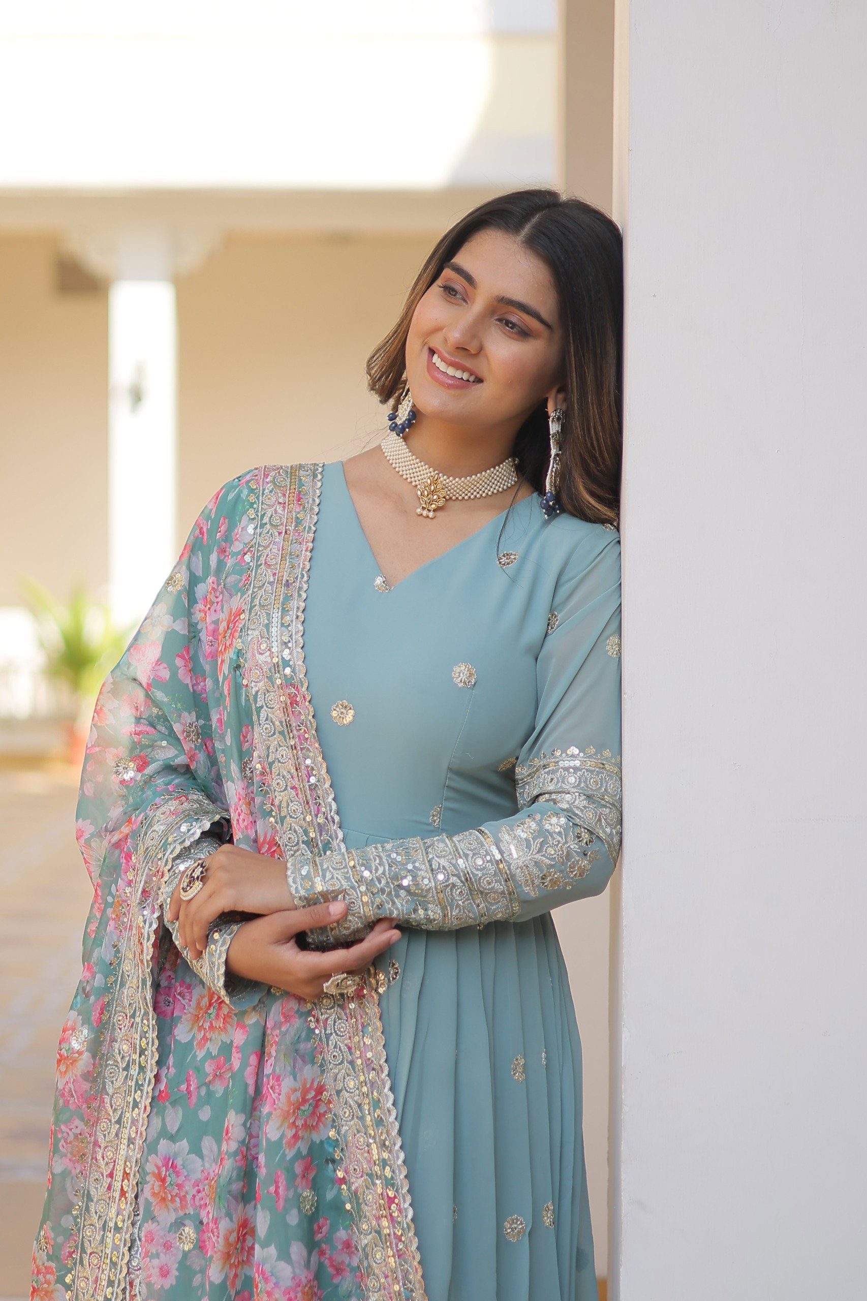 Lekha KA 1078 Faux Georgette Embroidery Zari Sequins Gown Collection