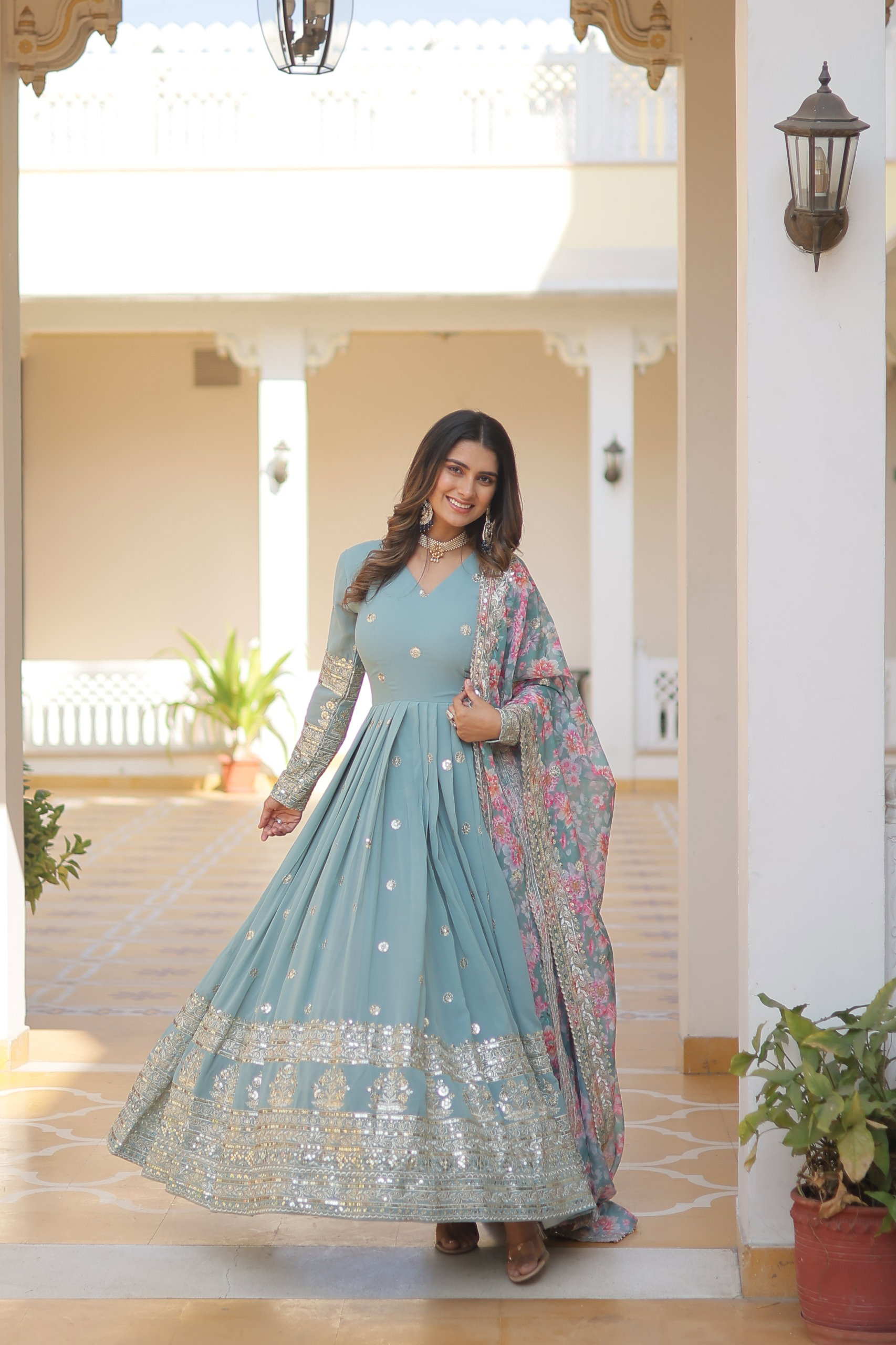 Lekha KA 1078 Faux Georgette Embroidery Zari Sequins Gown Collection