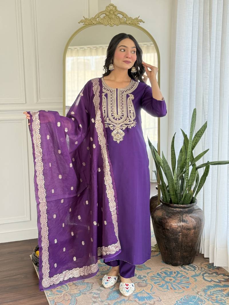 Dhruvi 305 Silk Fancy Neck Readymade Suit
