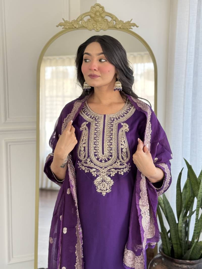 Dhruvi 305 Silk Fancy Neck Readymade Suit