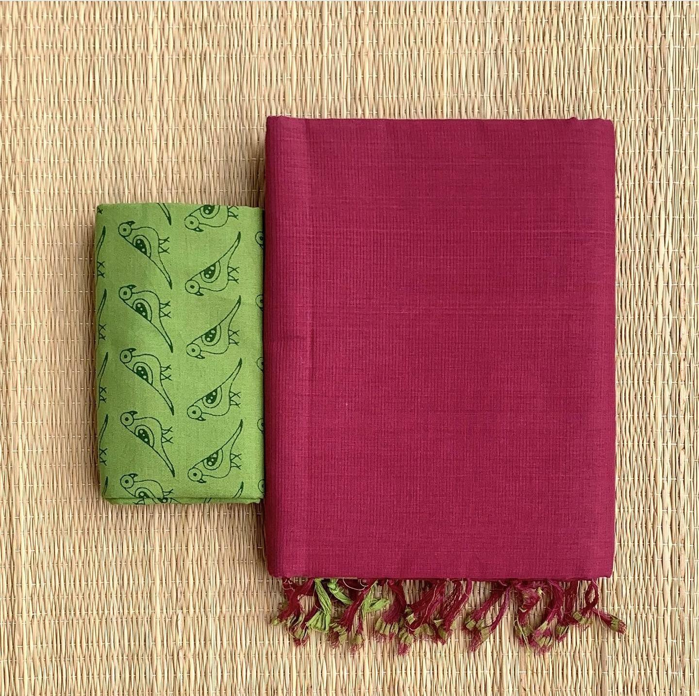 Lekha CF 101 B Khadi Cotton Plain Saree With Printed Blouse
