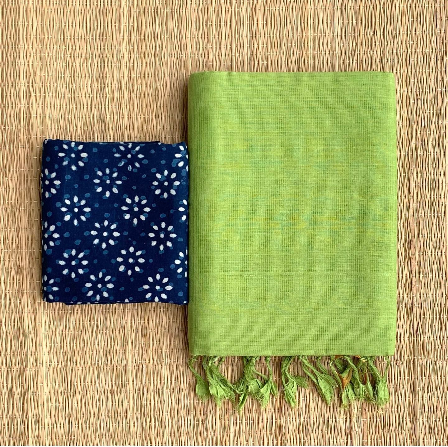 Lekha CF 101 B Khadi Cotton Plain Saree With Printed Blouse