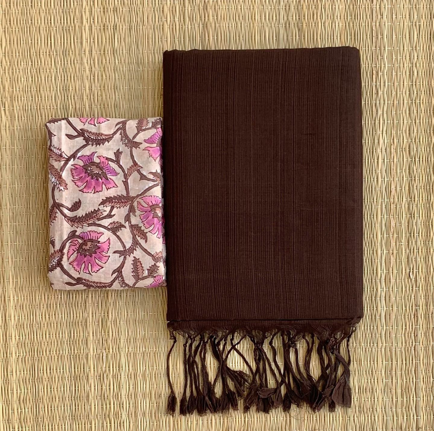Lekha CF 101 B Khadi Cotton Plain Saree With Printed Blouse