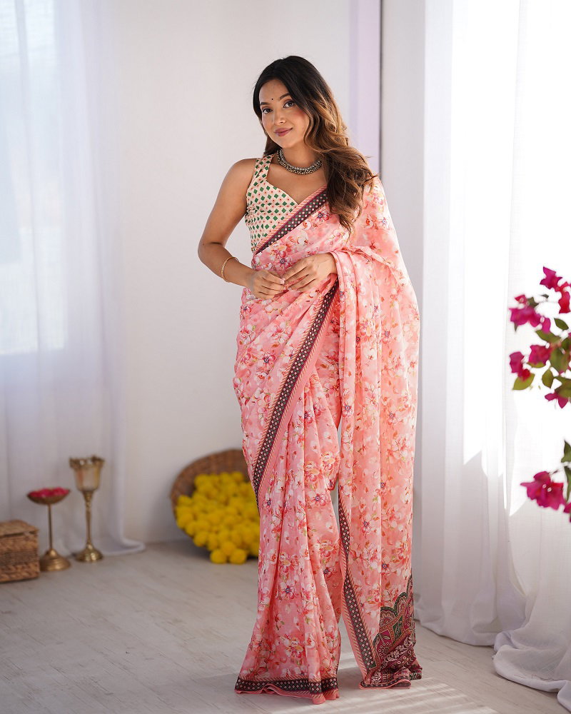 Ziva 48 Party Wear Printed Organza Saree with Un Stitched Blouse 