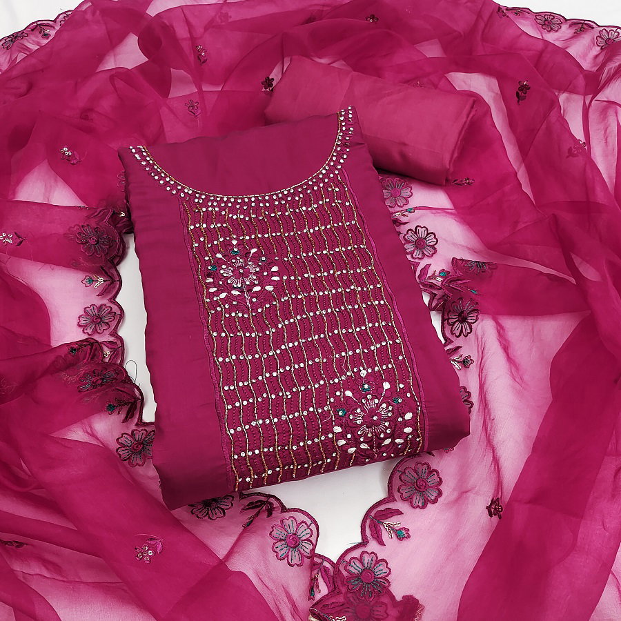 Kriti 11461 Party Wear Semi Stitched Embroidery Worked Roman Silk top with Bottom and Dupatta Suit