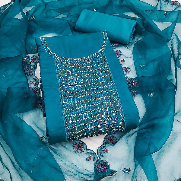 Kriti 11461 Party Wear Semi Stitched Embroidery Worked Roman Silk top with Bottom and Dupatta Suit
