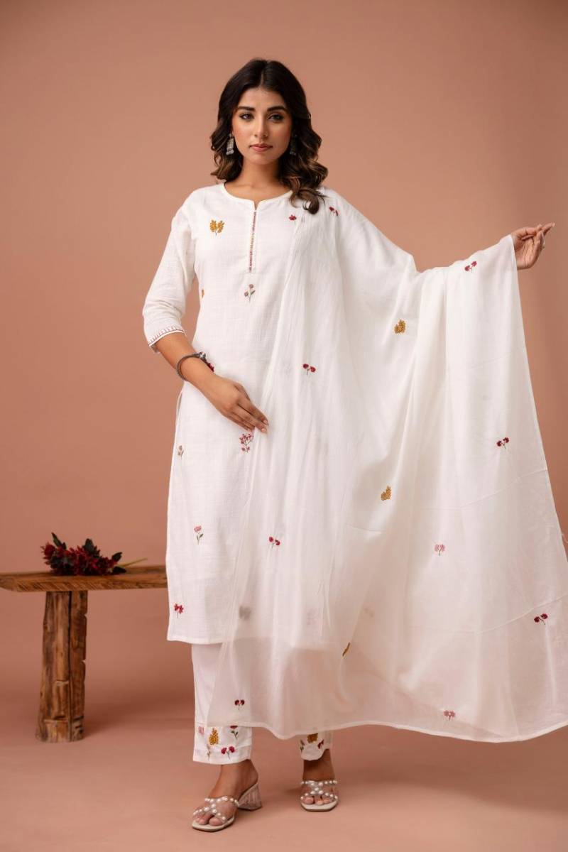 Naisha K 66 Cotton Slub Embroidered Kurti Bottom With Dupatta Collection
