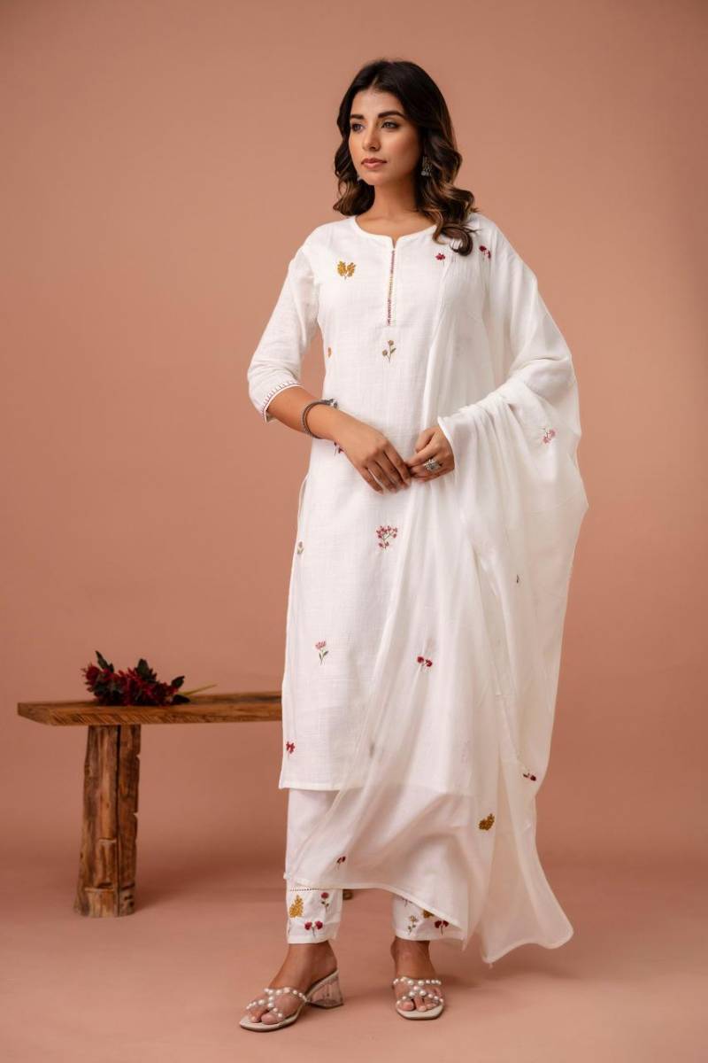 Naisha K 66 Cotton Slub Embroidered Kurti Bottom With Dupatta Collection