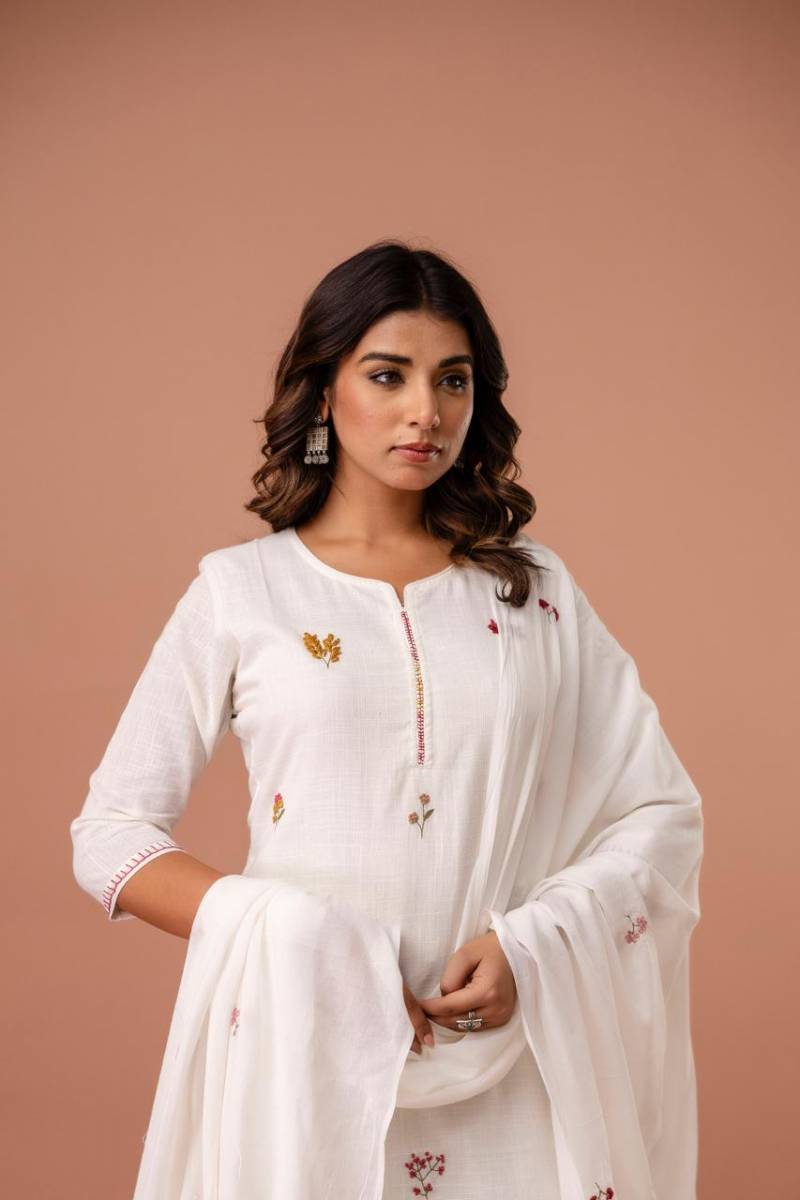 Naisha K 66 Cotton Slub Embroidered Kurti Bottom With Dupatta Collection