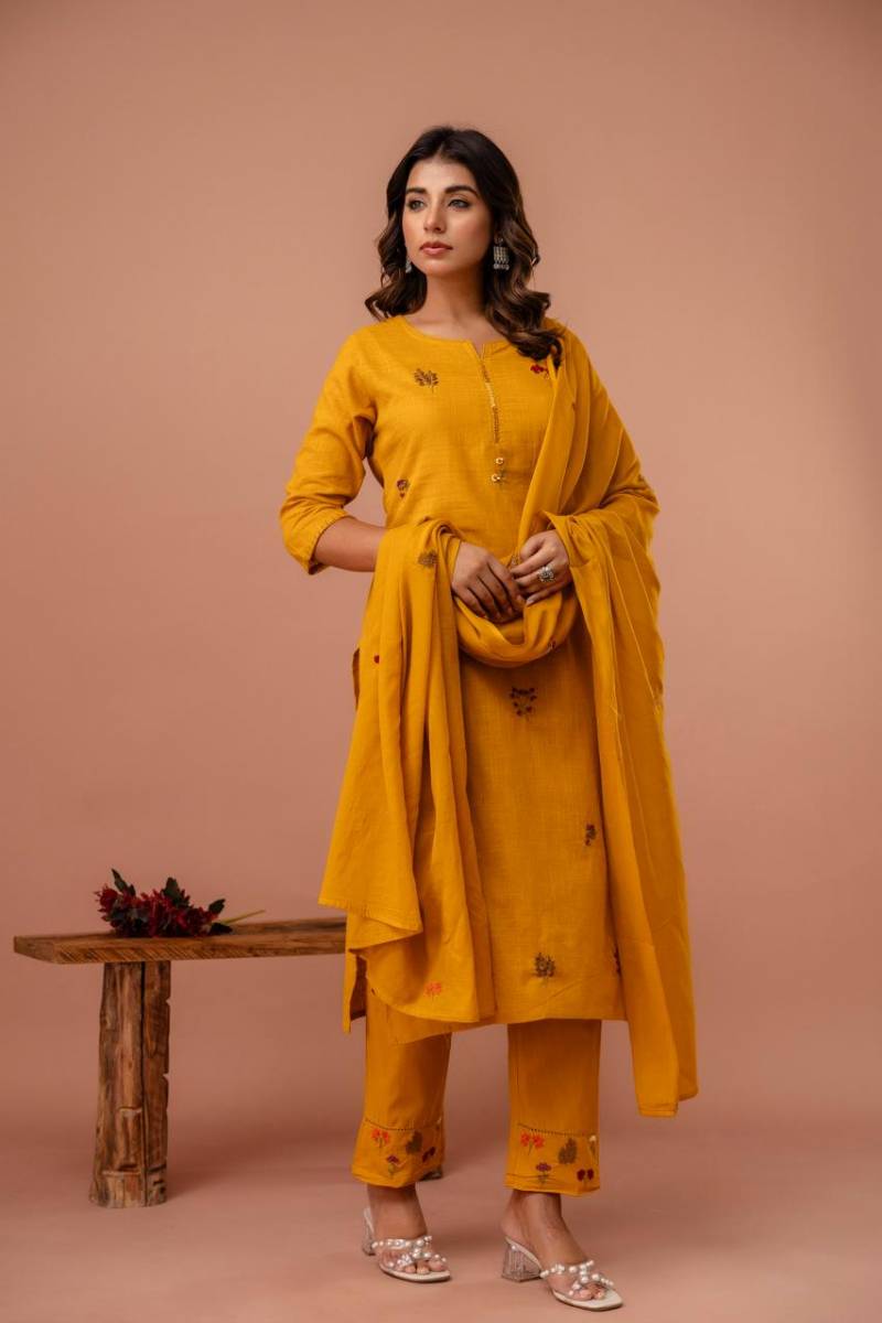 Naisha K 66 Cotton Slub Embroidered Kurti Bottom With Dupatta Collection