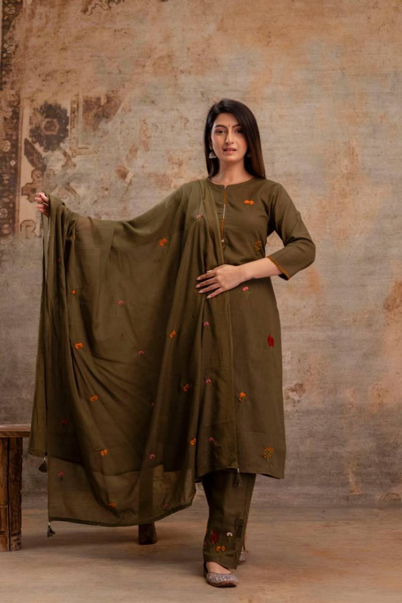 Naisha K 66 Cotton Slub Embroidered Kurti Bottom With Dupatta Collection