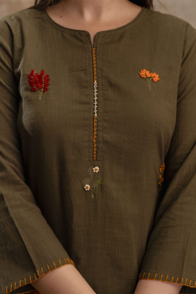 Naisha K 66 Cotton Slub Embroidered Kurti Bottom With Dupatta Collection