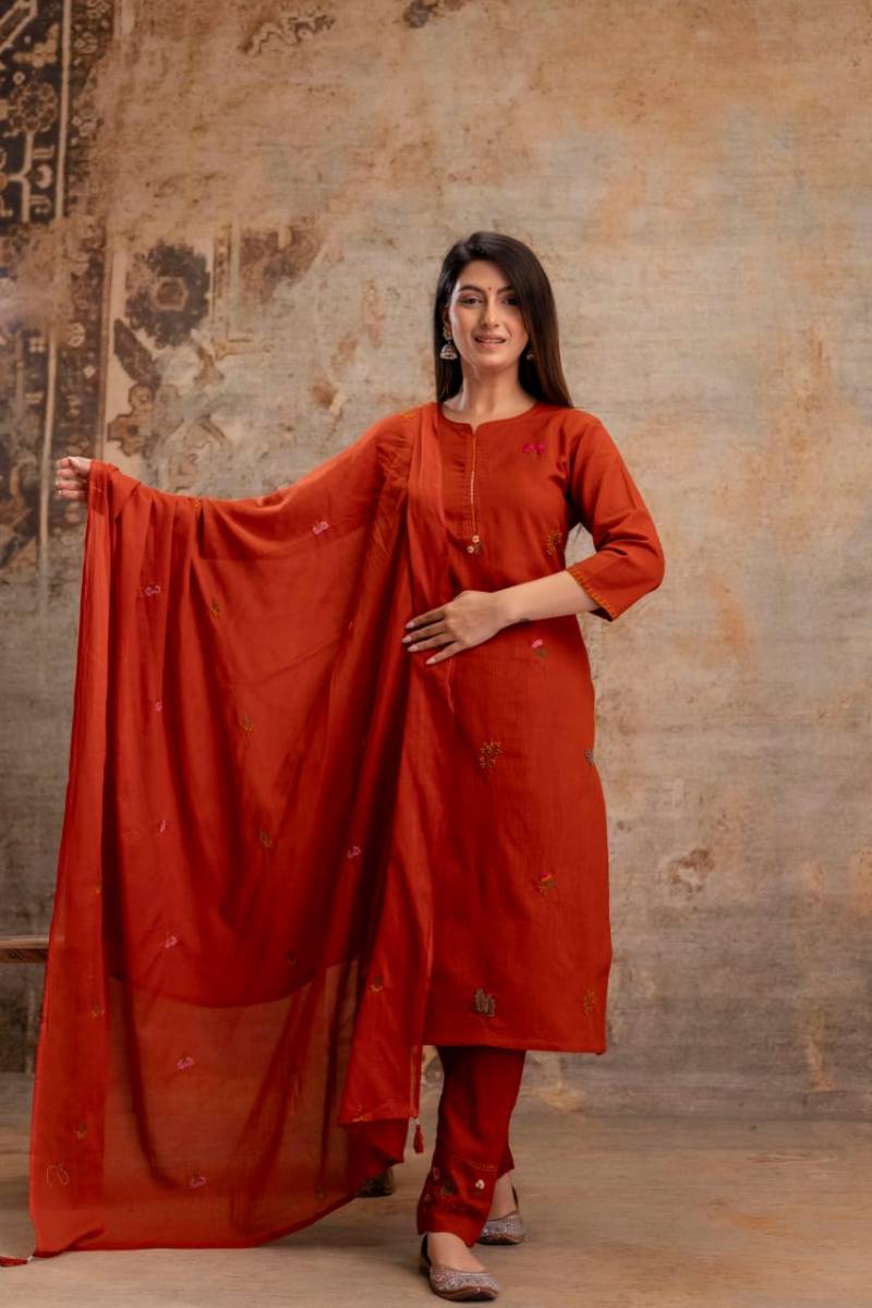 Naisha K 66 Cotton Slub Embroidered Kurti Bottom With Dupatta Collection