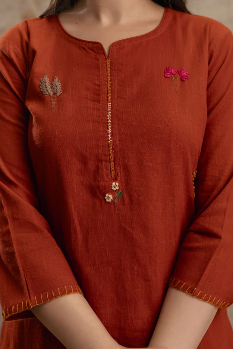 Naisha K 66 Cotton Slub Embroidered Kurti Bottom With Dupatta Collection