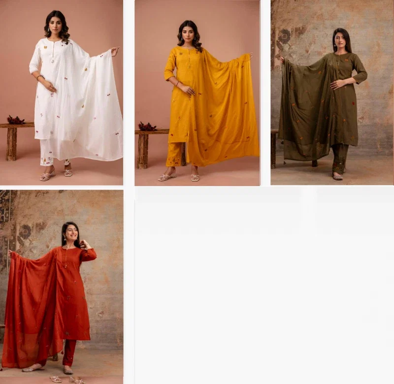 Naisha K 66 Cotton Slub Embroidered Kurti Bottom With Dupatta Collection