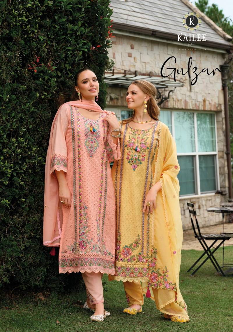Kailee Gulzar Cotton Schiffli Top Bottom With Dupatta Collection