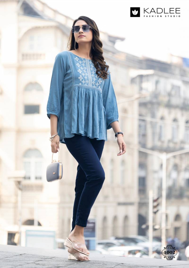 Kadlee Crystal Rayon Wrinkle Thread Work Tops Collection