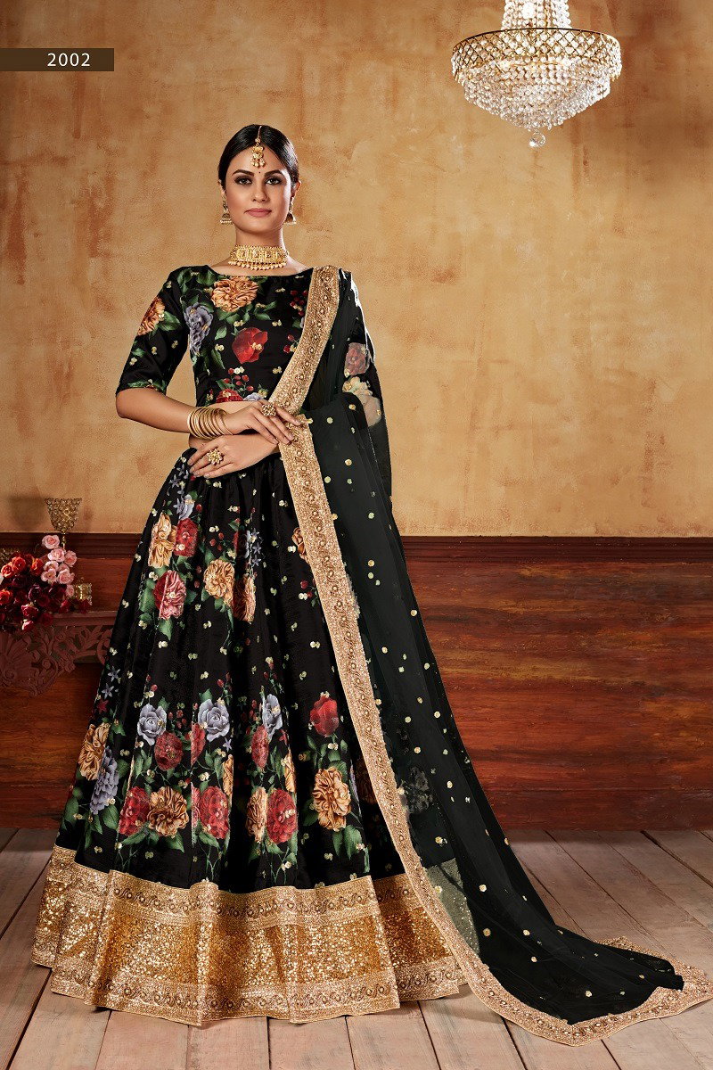 Aawiya Lishvaa Vol 1 SKU 2002 Black Art Silk Digital Printed Lehenga Choli