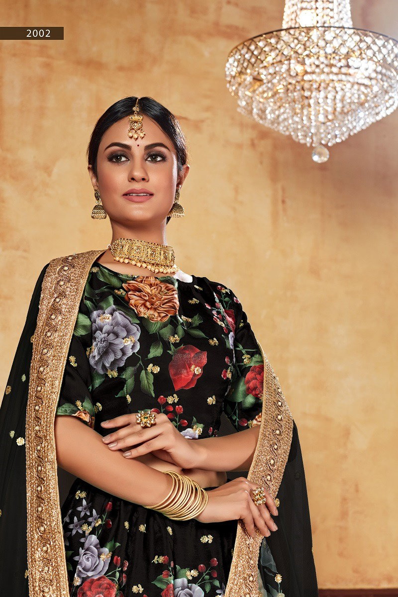 Aawiya Lishvaa Vol 1 SKU 2002 Black Art Silk Digital Printed Lehenga Choli