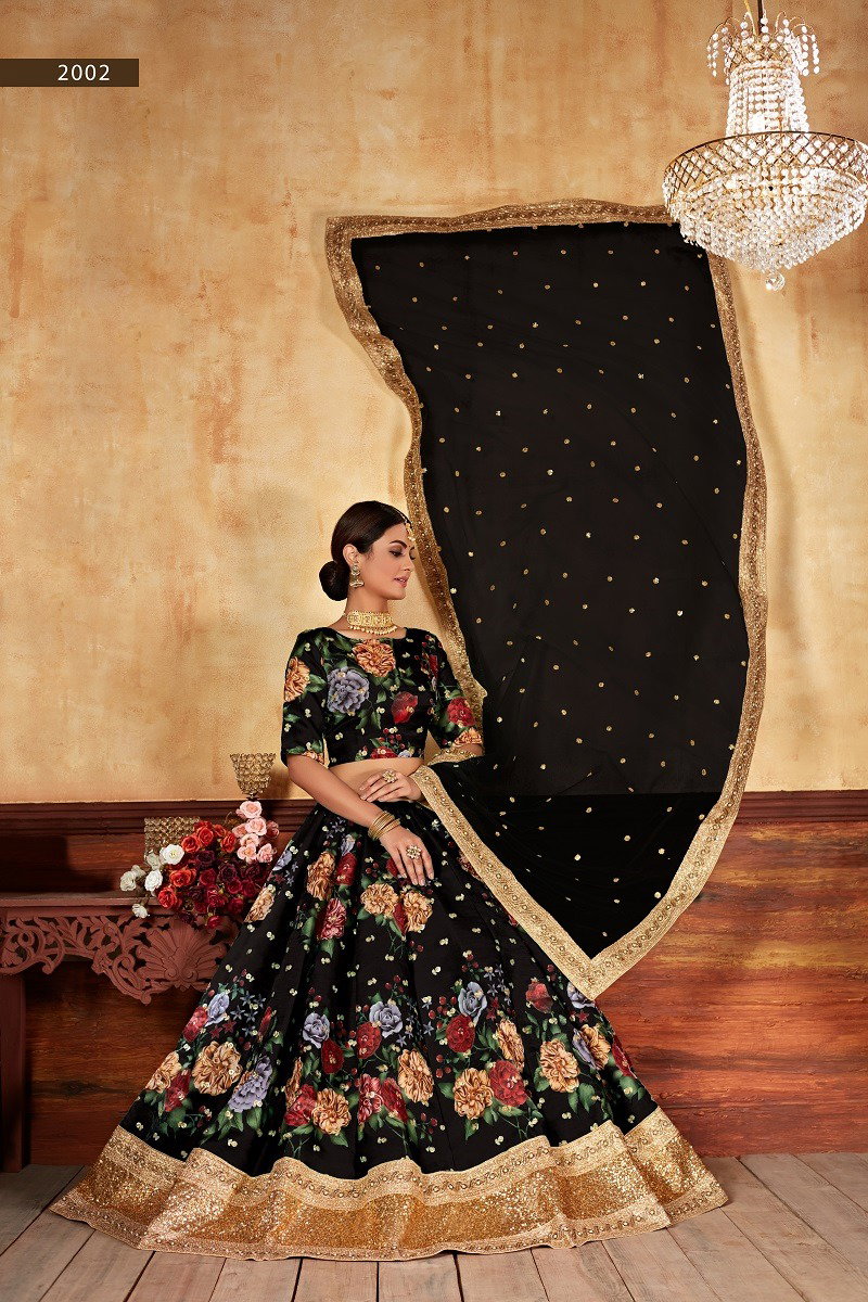 Aawiya Lishvaa Vol 1 SKU 2002 Black Art Silk Digital Printed Lehenga Choli