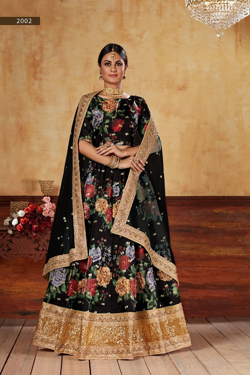Aawiya Lishvaa Vol 1 SKU 2002 Black Art Silk Digital Printed Lehenga Choli