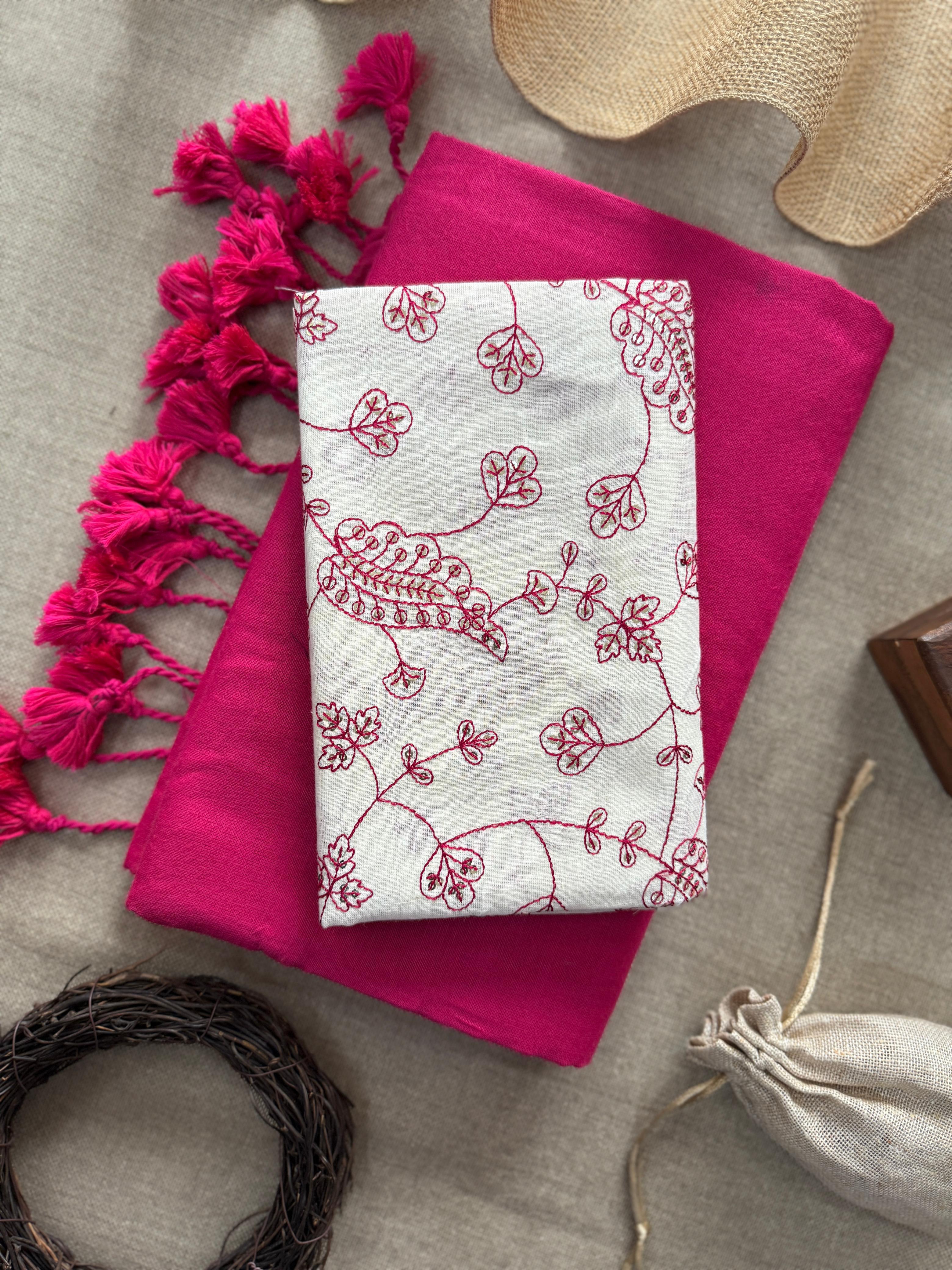 Lekha CF 110 Khadi Cotton Plain Saree With Heavy Embroidery Blouse