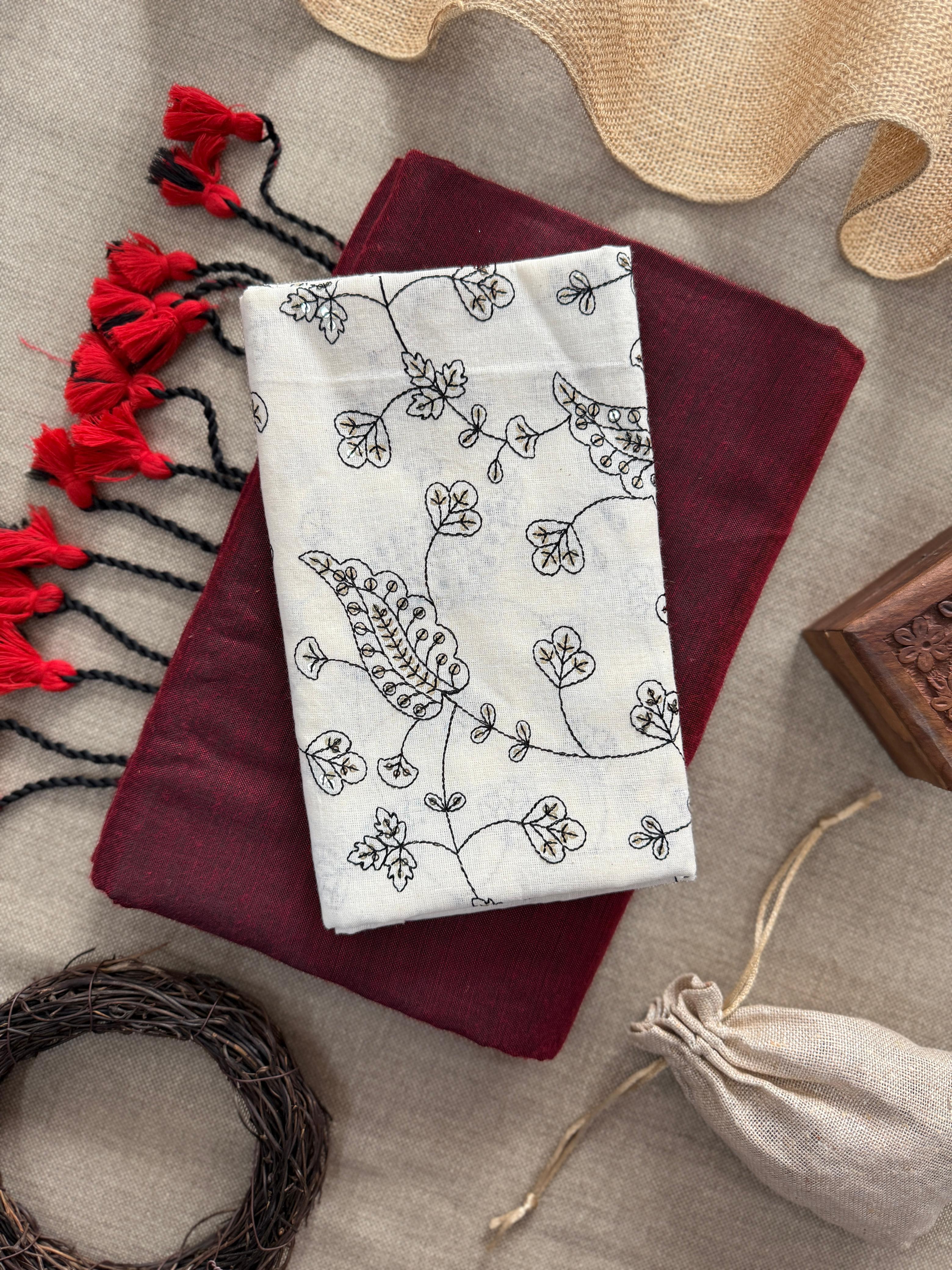 Lekha CF 110 Khadi Cotton Plain Saree With Heavy Embroidery Blouse